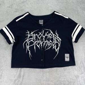 Broken Promises Top Gets Hurt Crop Baseball Jersey Womens Black Medium Black